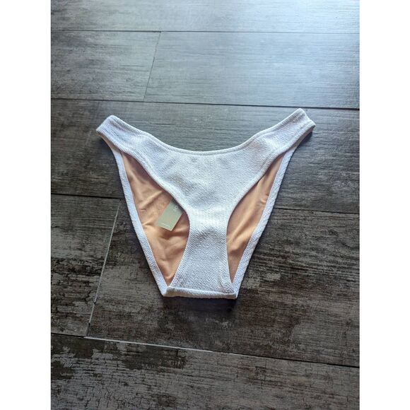 J. CREW RE-IMAGINED Textured Curved Waist Cheeky Bikini Bottom - Picture 2 of 5